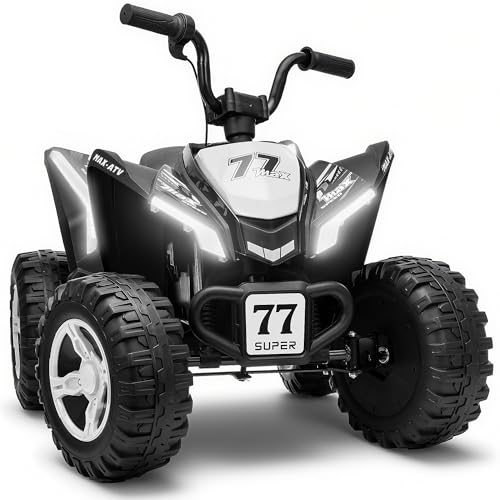 Image of Kids ATV 4 Wheeler, Two Seater 24V Ride On Toy for Big Kid w /Unique LED Light, Music, Wireless, Story, 24 Volt Ride on Car Electric Quad for Boys Girls (White)