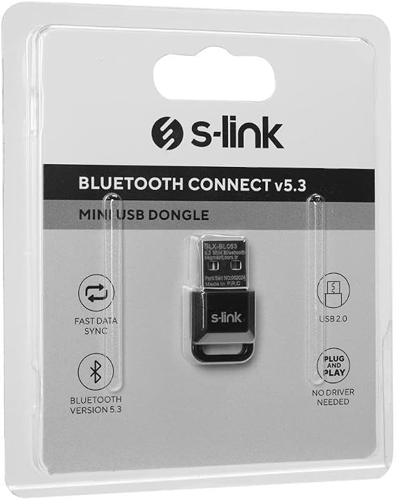 S-link SLX-BL053 Bluetooth 5.3 Receiver, Mini Dongle USB Adapter, Win7/8/10/11 Plug and Play, Multi-Device Connecting (For PC)