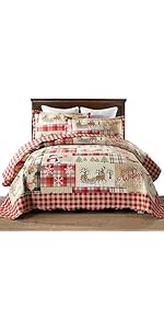 MarCielo 3 Piece Christmas Quilt Set, Rustic Lodge Deer Quilt Bedspread Throw Blanket Lightweight...
