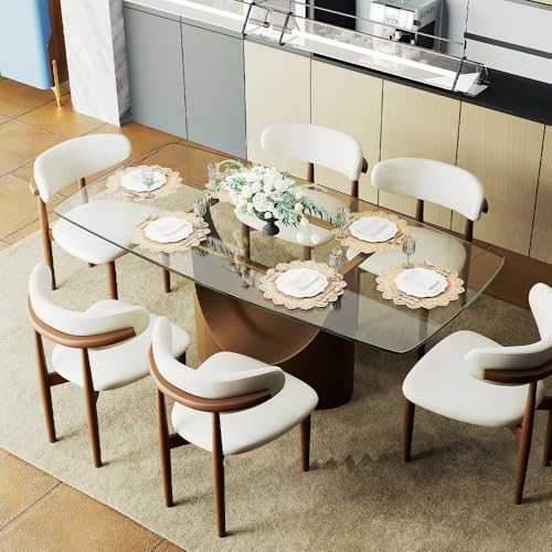 POVISON 79" Glass Dining Table for 6-8, Modern Rectangular Dining Table,Tempered Glass Table Top with U-Shaped Bronze Base,Ideal for Kitchens, Living Rooms