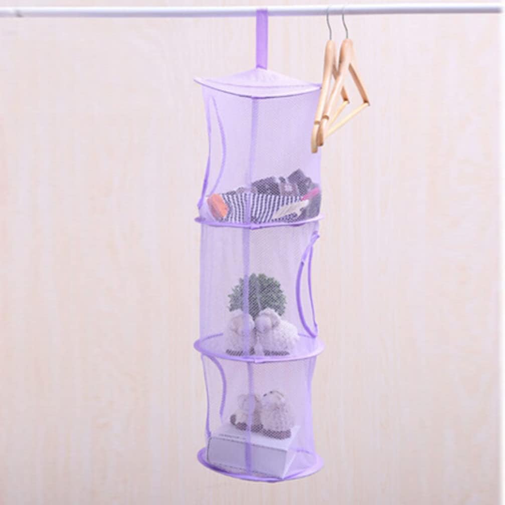 Zerodeko Stuffed Animals Stuffed Animal Storage Mesh Hanging Storage Space Saver Bags Organizer Foldable Organizer 3 Compartments Net Basket for Room Bathroom Purple Animals
