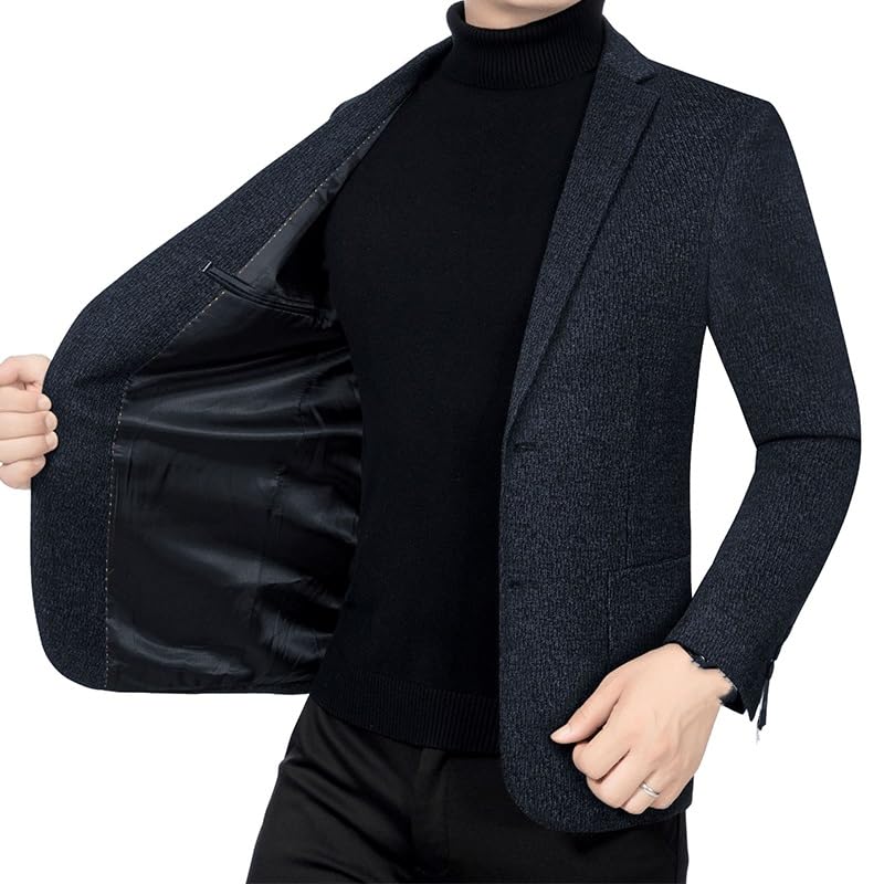 Mens Dark Blue Casual Blazers Jacket Two Button Suit Jackets Lightweight Knit Sport Coat for Daily Party Business2