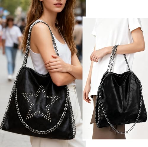 Bolso Hobo Grande de Cuero Sintético con Cadena para Mujer miniatura 2