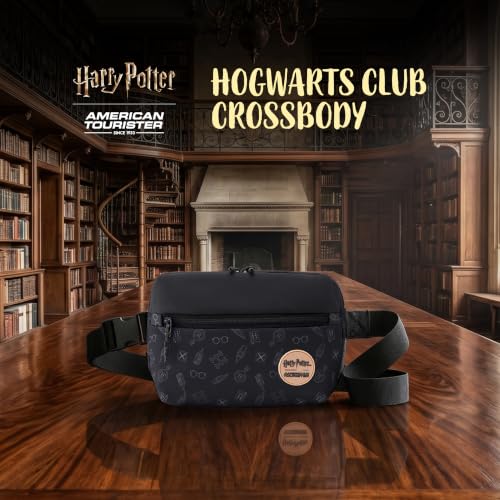 Image of Harry Potter x American Tourister Hogwarts Club Crossbody Bag | 2 Compartments | Front Pocket | Adjustable Shoulder Strap | Unisex Spacious Bag for Men and Women | Jet Black | 1 Year Global Warranty