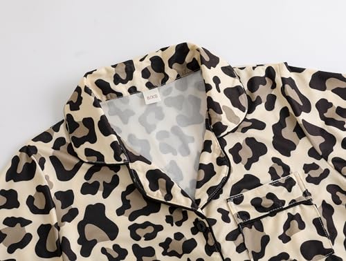 Girls Button Down Pajama Sets Short Sleeve Long Pants 2pcs Sleepwear Cute Patterns Outfits with Pockets Nighty2