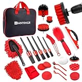 25Pcs Car Detailing Kit, Car Cleaning Kit with Drill Brushes and Interior Tools, Wheel Hub Cleaner, Polishing Pads, Auto Wax Applicator Accessories (25PCS)
