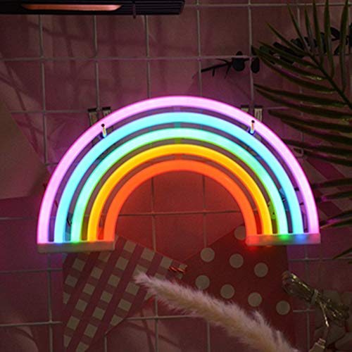 LED Neon Light Signs, Mood Light Night Lights Battery Powered and USB Operated, Decorative Wall Hanging Lights, for Bar Wedding Birthday Party Home Decor (Rainbow)