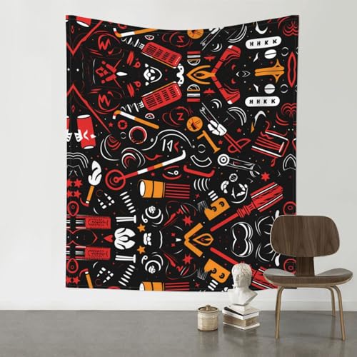 Tapisserie hockey noir drap mural imprimé grand tissu déco chambre YYHWHJDE
