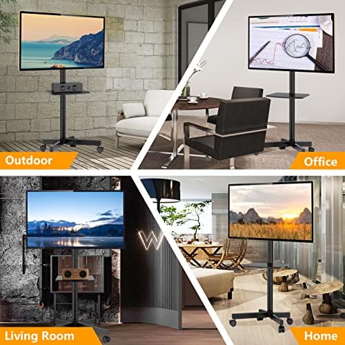 RFIVER Mobile TV Stand on Wheels for 23-60 Inch Flat Panel Curved Screen TVs up to 40 kgs, Height Adjustable Rolling Floor Stand with Wheels as a Portable TV Stand