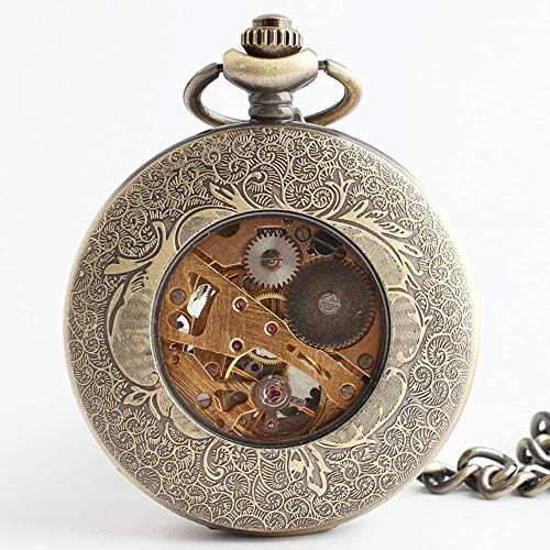 Avaner Steampunk Retro Half Hunter Copper Gear Skeleton Hand Wind Mechanical Arabic Numeral Analog Display Pocket Watch With 14¡± Chain #TOP4