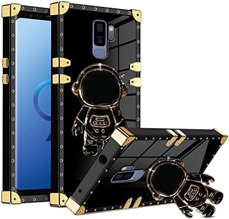 Astronaut Hidden Stand Case Cover for Samsung Galaxy S9 Plus, Samsung S9+, 6D Plating Spaceman Cartoon Cute Phone Case Shockproof TPU Protective Case for Samsung Galaxy S9+ (S9 Plus, Black)
