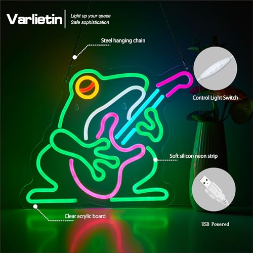 Image of Cowboy Frog Neon Sign for Wall Decor, Musician Frog LED Neon Signs Lights for Bedroom Wall Decor Room Men Cave Game Room Decor, Birthday Party Decoration Gift