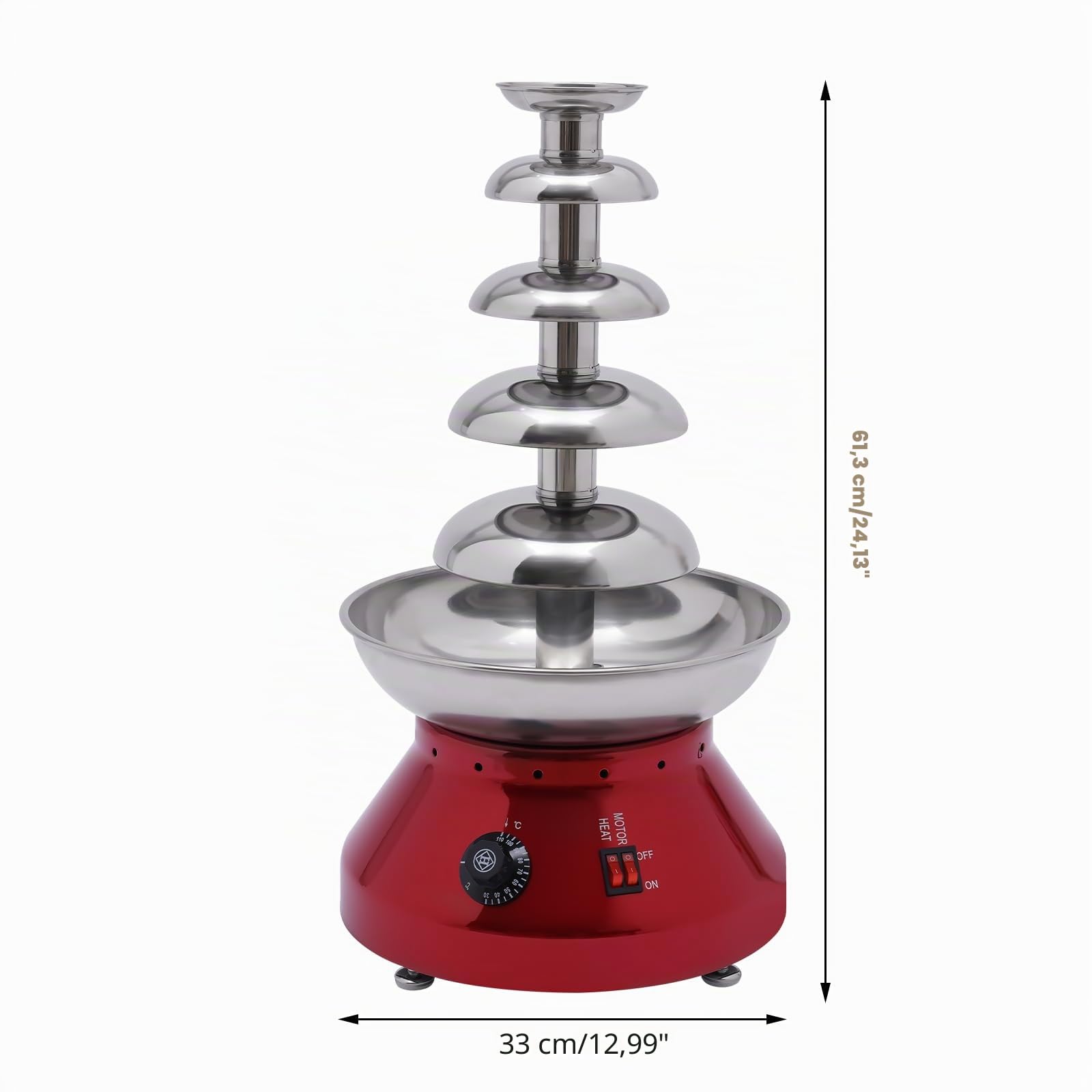 5 Ebenen Schokolade Brunnen 7 lb Kommerzielle heiße Schokolade Große Kapazität Edelstahl Schokolade Schmelzen Für Party Hochzeit,Vintage Rot