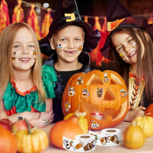 Image of Halloween Coffee Sticker Rolls, 1000Pcs Pumpkin Coffee Latte Mug