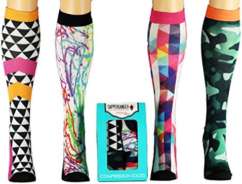 Running Compression Socks for Women Best for Travel Varicose Veins Diabetic Travel + Crossfit + Shin Splint Graduated 15-20 mmGH S/M Size 6-8 Workout Funky Fun Colorful
