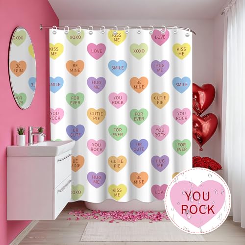 Valentines Day Shower Curtain Set - 4Pcs Candy Heart Bathroom Decor with Non-Slip Rug, Toilet Lid Cover, Bath Mat, Shower Curtain & 12 Hooks, Romantic Love Heart Bathroom Accessories for Decorations — view 4