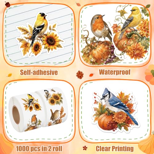Image of Fall Plant Bird Sticker for Laptop Nature Gift Wrapping Craft | Autumn Plant Bird Sticker for Thanksgiving Scrapbooking Gift Wrapping Nature Journaling DIY Crafts Warm Autumn Color Palette