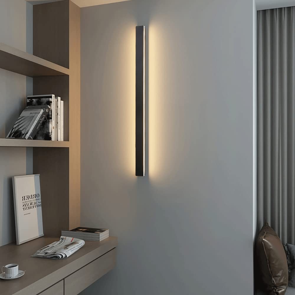 Nowoczesna prostokątna lampa ścienna LED z 3 trybami kolorów – biały akrylowy klosz, liniowy kinkiet metalowy do salonu, przedpokoju, sypialni