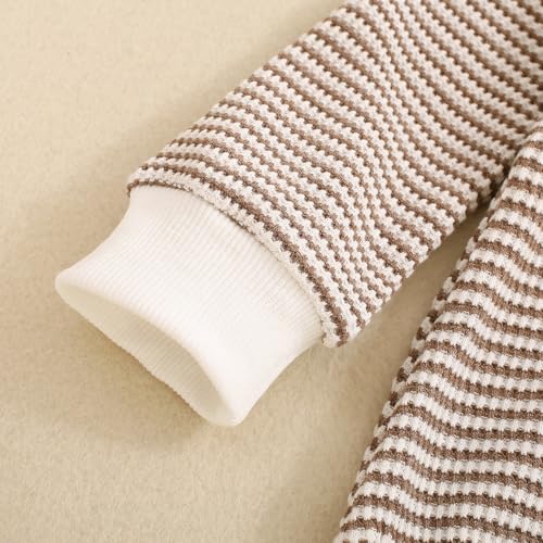 Baby Sweatshirt Romper Boy Girl Waffle Knit Long Sleeve Striped Romper Oversized Sweater Newborn Fall Winter Clothes4