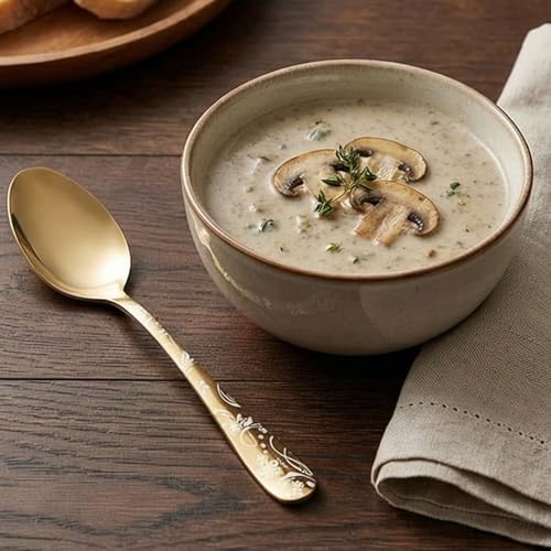 Image of 8 inch Aurum Gold Silverware Dinner Spoons with Floral Printed Handle | 5-Piece Premium Stainless Steel Flatware Set | Dishwasher Safe Cutlery Set for Home, Restaurant & Gifting
