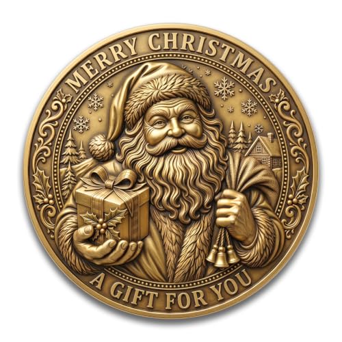Santa & Christmas Tree Sentimental Holiday Coin,Double Sided Zinc Alloy Token,Xmas Stocking Stuffer Small Gift for Family Friends Secret Santa Gift Exchange with Transparent Acrylic Case