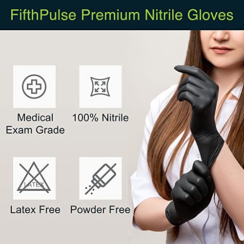 Disposable Black Nitrile Gloves Medium 50 Count - Extra Thick 4.5 Mil - Powder And Latex Free Rubber Gloves - Surgical Medical Exam Gloves - Food Safe Cooking Gloves #TOP5