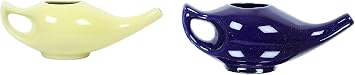 Qimacplus Leak Proof Durable Porcelain Ceramic Yellow 300 ML and Blue 230 ML Neti Pot Water Comfortable Grip Microwave and Dishwasher Safe eco Friendly Natural Treatment for Sinus