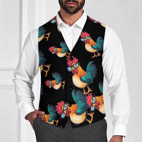 Rooster Men's Suit Vests Business Formal Dress Vest V-Neck Waistcoat for Wedding Casual2