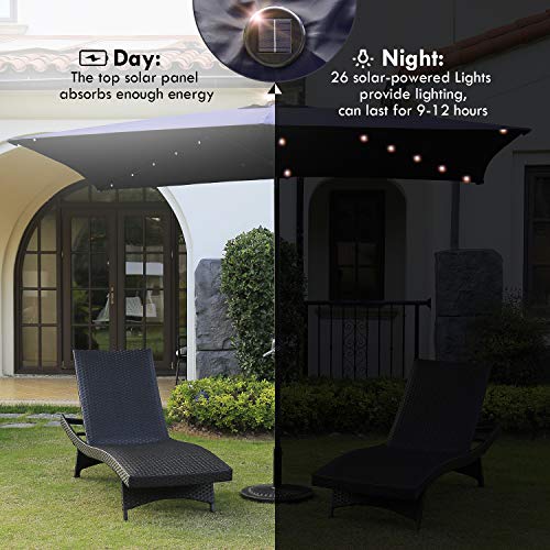 Aok Garden 6.5Ft × 10Ft Solar Led Lighted Patio Umbrella With Push Button Tilt And Sturdy Aluminum Ribs For Deck Lawn Pool & Backyard - Dark Blue #TOP1