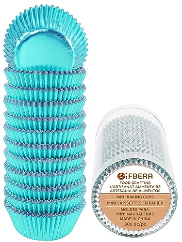 Gifbera 300-Count Mini Foil Cupcake Liners Metallic Muffin Liners Baking Cups, Aqua