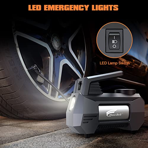 Hausbell Portable Air Compressor For Car Tires 2023 Upgraded Model, Handle Up To 4 Tires At A Time, 12V Dc Car Air Pump, 150 Psi With Emergency Led Light (Grey) #TOP6