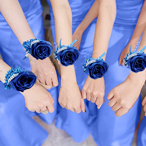 Giegxin 12 Pieces Wrist Corsage Boutonniere Set Artificial Rose Handmade Bridesmaid Corsage and Groom Men Boutonniere for Prom Suit Decoration, Wedding, Ceremony Anniversary Dinner Party (Dark Blue) - Thumbnail 6