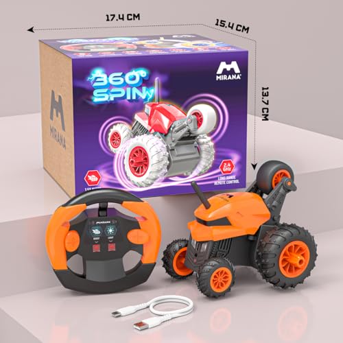 Image of Mirana Warrior 360 Rotating Stunt RC Car | High Speed Remote Control Vehicle | USB Type-C Rechargeable Toy for Kids for Boys and Girls | Made in India (Orange)
