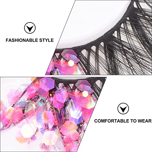 Lurrose Fluorescent Glitter False Eyelashes 1 Pair Neon Strip Lashes for Women Girls Party Cosplay Eye Makeup Extension 1.18X0.79In - Image 4
