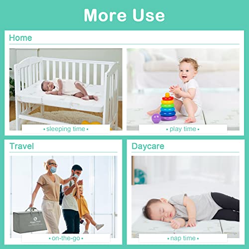 Hygge Hush Pack And Play Mattress, Foldable Pack N Play Mattresses, Trifold Memory Foam Playpen Mattress With Washable Cover, 38"X26"X3" Portable Crib Mattress Topper, Includes Carry Bag(Giraffe) #TOP6