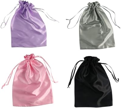 4Pcs Satin Wig Storage Bags,Soft Wig Pouches Smoothly Anti Dust Wig Bag Drawstring Travel Gift Bag Wig Packaging Tool for Bundles,Wigs,Hair Extensions
