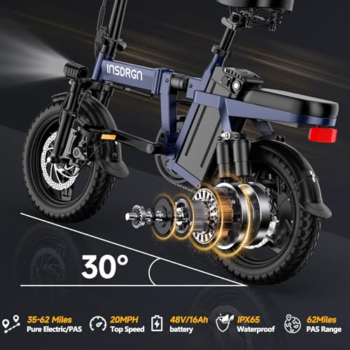 Folding Electric Bike for Adults Teens, Peak 1500W, 62 Miles