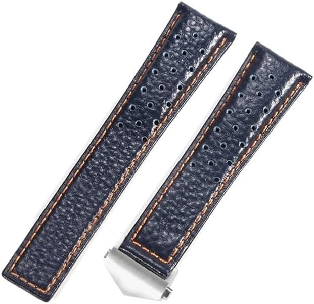 Breathable Hole Accessories Fit For TAG Heuer Leather 22mm Black Steel Fold Buckle Watch Strap
