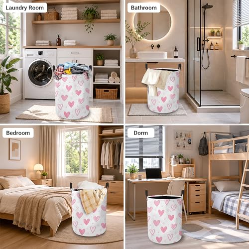 Image of Laundry Hamper, Pink Heart Collapsible Doodle Heart Laundry Baskets Waterproof Oxford Cloth With Handles, Clothes Storage Bucket For Bathroom /Bedroom 16 inch x 20.8 inch