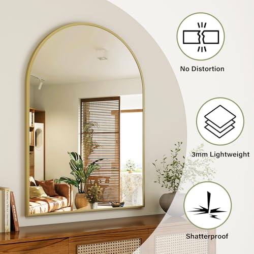 Arch Bathroom Mirror, 20x30 inch Arched Bathroom Mirror/Wall Mounted Vanity Mirror - Arch Metal Frame Wall Mirror for Bathroom Bedroom Living Room, Gold by Easly - Image 4