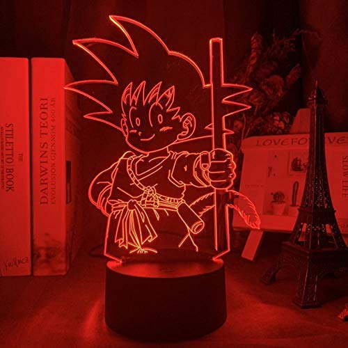 Anime dragon ball young goku figura led luz de noche para niños decoración de dormitorio ilusión luz regalo de cumpleaños para niños frescos-16 colores con control remoto Cover