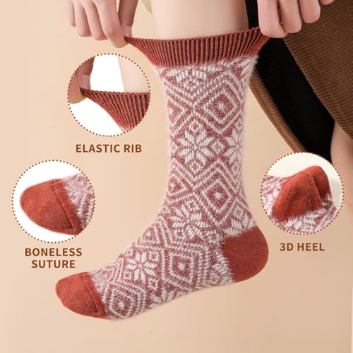 ICEIVY Womens Socks 5 Pairs Wool Warm Cotton Thick Vintage Casual Winter Cabin Crew Fuzzy Socks Gifts For Women — view 2