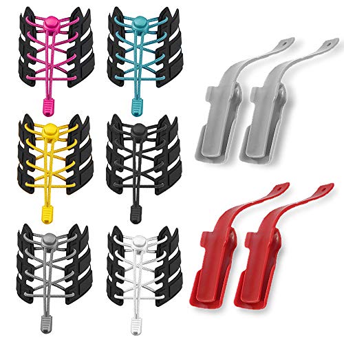 6 pares de cordones sin corbata y 2 pares de zapateros, CNYMANY cordones elásticos de goma con dispositivo de bloqueo, con cordones para zapatos fáciles de llevar.