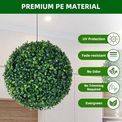 GarveeHome 2 Pcs Artificial Plant Topiary Balls Outdoor, 15" Faux Boxwood Balls Fake Green Plants Decorative Spheres for Front Porch Patio Garden Backyard Home Wedding Decor