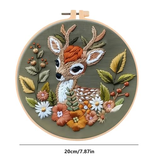 Image of Huacan Embroidery Kits for Adults Beginner DIY Cross Stitch Stamped Christmas Pattern Stitching Deer Sewing Kit 1 Piece 7.8 x 7.8 Inch