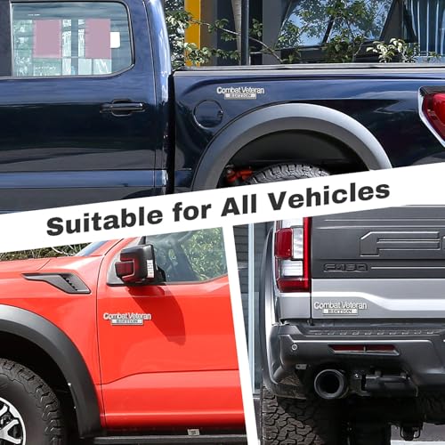 Image of Car Emblem for Combats Veteran Edition with 2 Adhesives, 3D Badge Decal for Trucks, Metal Stickers Replacement Compatible with Universal Vehicle, Veteran Gifts for Men (Silver & Black)
