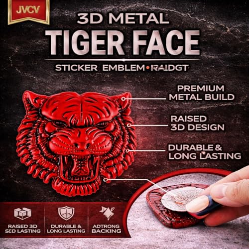 Image of JVCV 3D Metal Tiger Sticker Chrome Logo Decal Emblem Badge for All Cars Bikes Laptops Headphones Helmets Home Office Accessory (Tiger, Red)