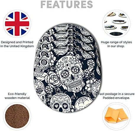 Destination Vinyl ltd Great Coasters (Set of 4) Round - Sugar Skulls Pattern Mexican Mexico Drink Glossy Coasters/Tabletop Protection for Any Table Type #8524