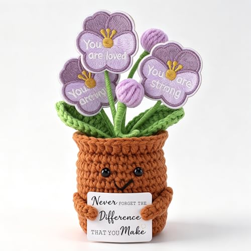 Flor de pensamiento tejida a mano con mensaje inspirador que nunca se marchita