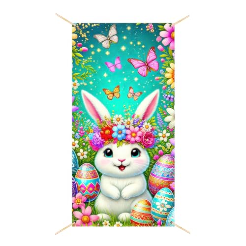 BlissYard Door Cover Easter Eggs Bunny 35x71 Inch Polyester